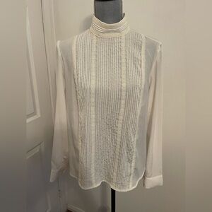 ANA A New Approach Elegant White Blouse with Lace Trim. Size Large